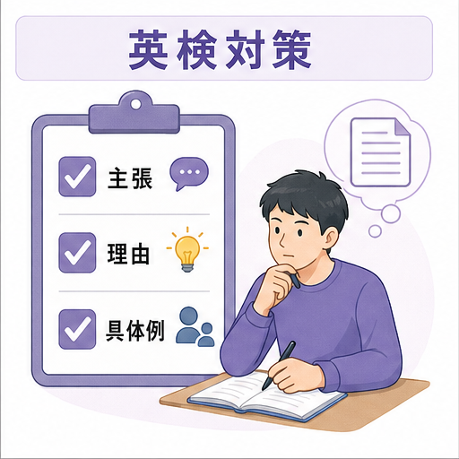 英検ライティングで主張、理由、具体例を確認するポイントの図解