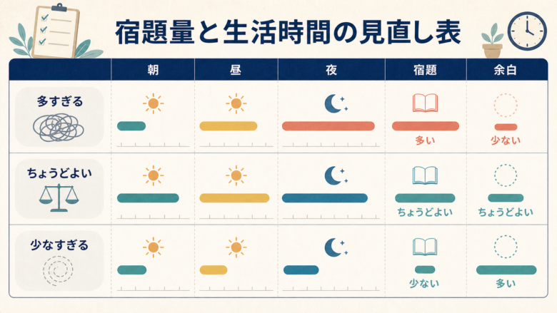宿題量と生活時間の見直し表