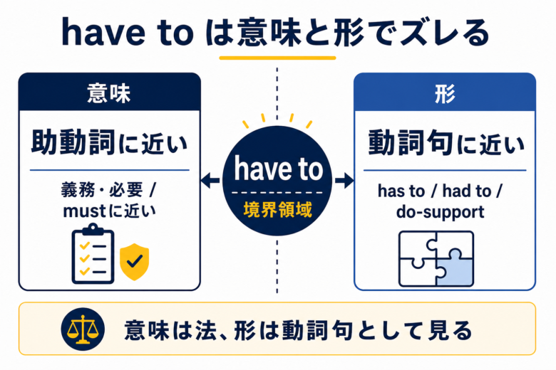 have toの意味上の助動詞らしさと文法上の動詞句らしさを比較した図