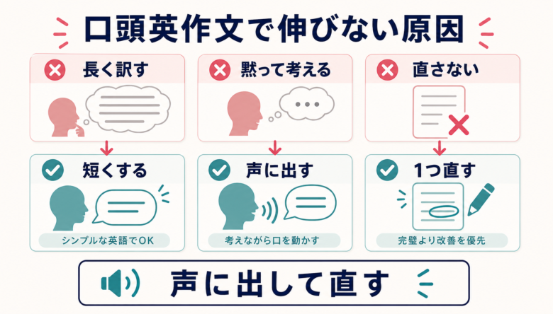 口頭英作文で避けたい失敗を暗記だけ、確認だけ、長文だけに分けたチェックリスト