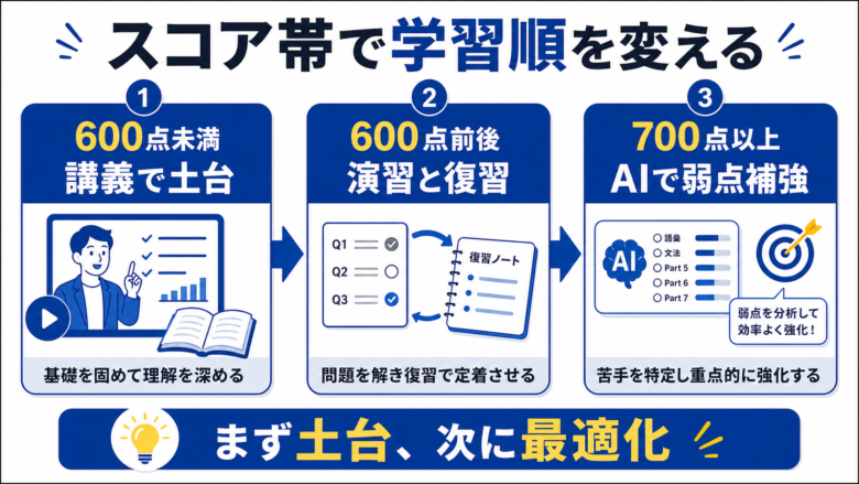 スタディサプリTOEICのスコア帯別学習順