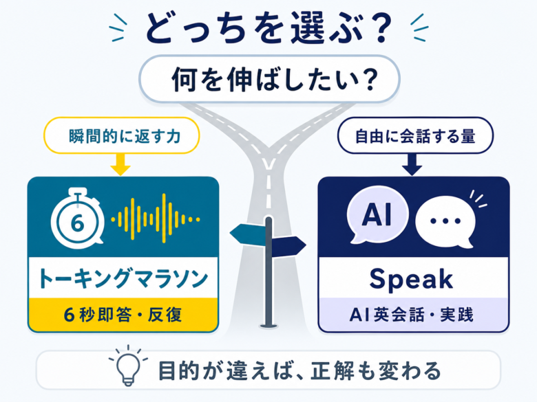 Speakが向く人とトーキングマラソンが向く人を目的別に分ける図解