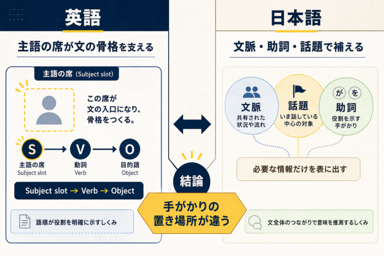 英語と日本語の主語の置き方の違いを比較したサムネイル