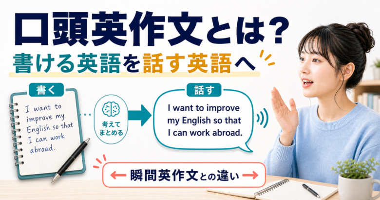 口頭英作文とは何かをノートから発話へ変える流れで示すサムネイル