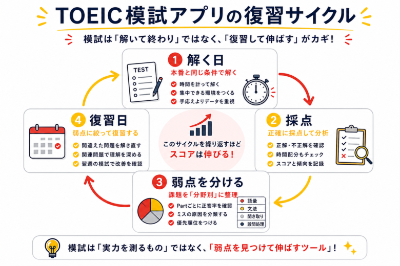 TOEIC模試アプリを解く日と復習する日に分けるサイクル