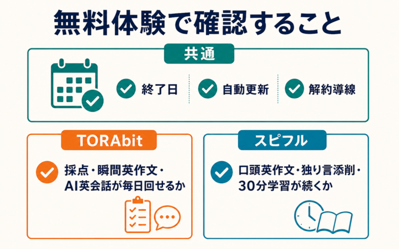 TORAbitとスピフルの無料体験で確認するチェックリスト
