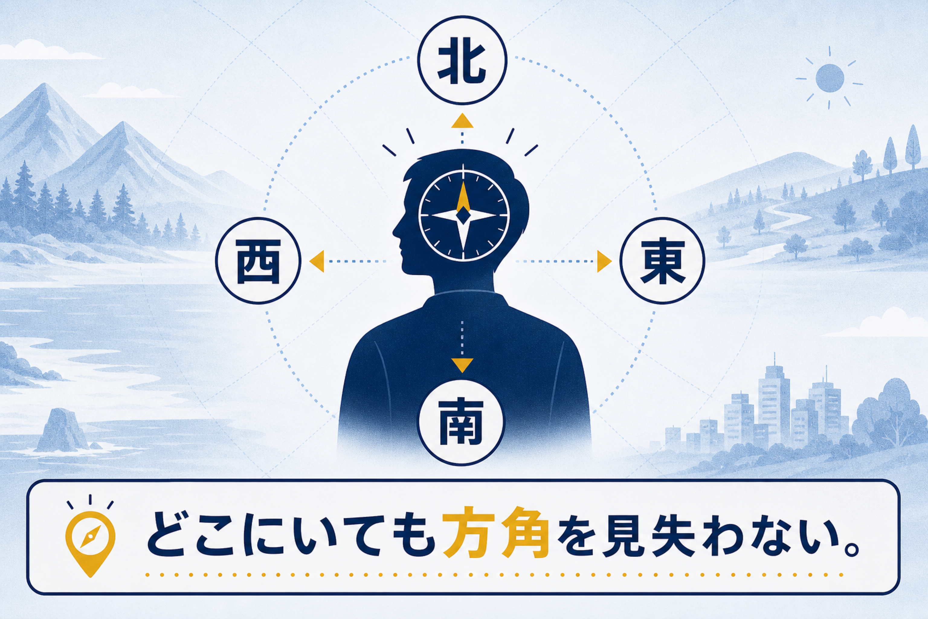 右・左ではなく東西南北で話す言語の本文図解。体内コンパスの概念を説明する画像