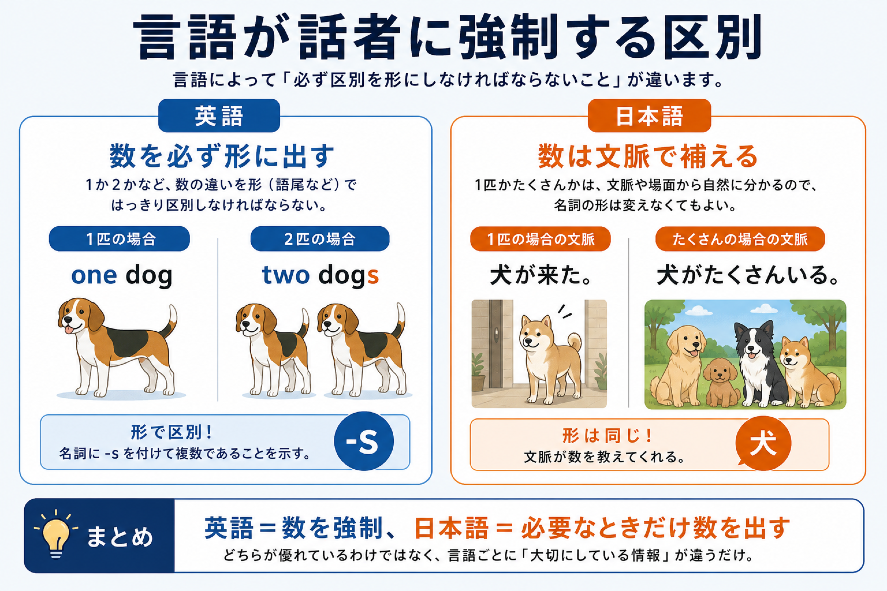 英語が単数複数を必ず区別することを示す図