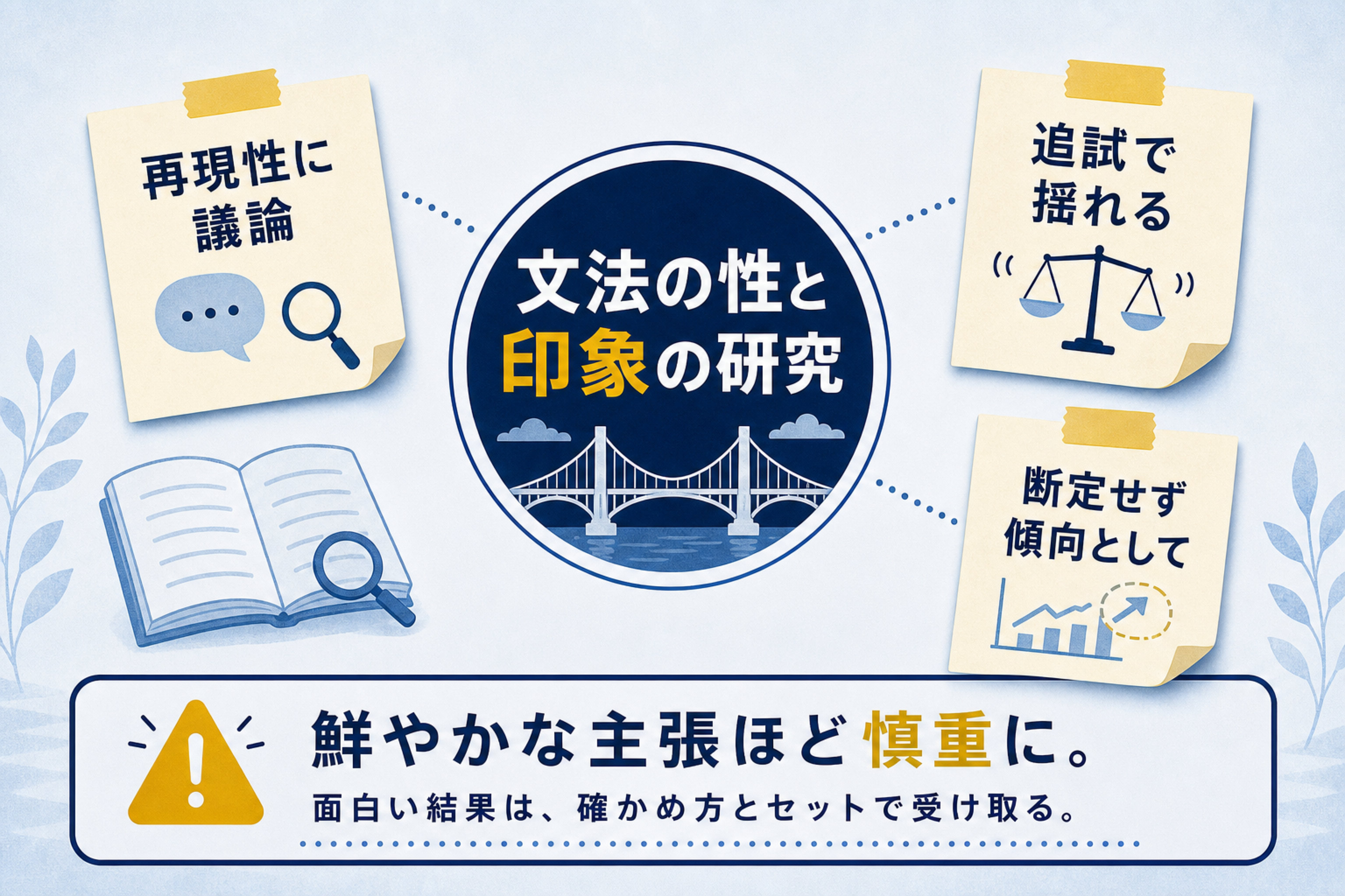 名詞の「性」でモノの印象が変わる？の本文図解。再現性に関する注意を説明する画像