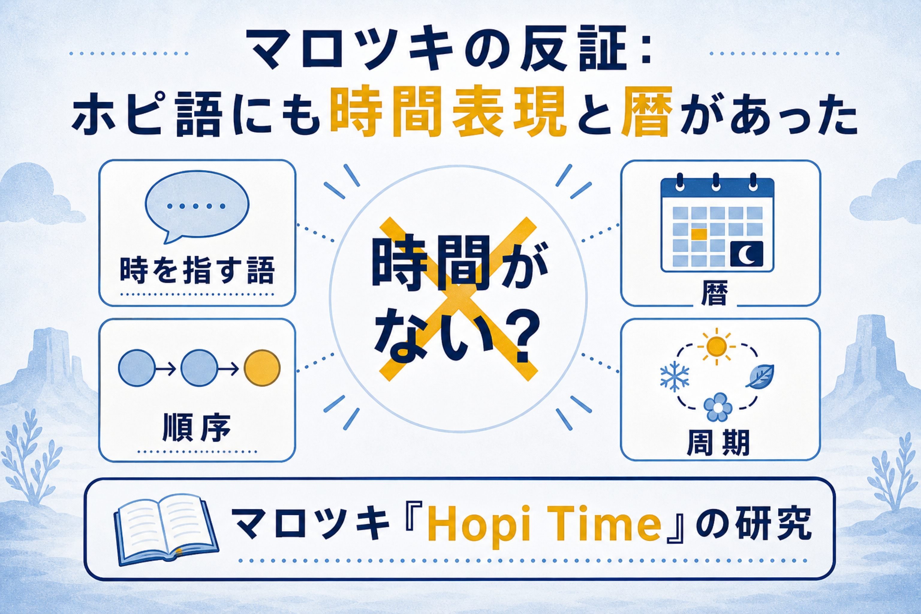 「時間の概念がない言語」ホピ語の真相の本文図解。ホピ語の時間表現に関する反証を説明する画像