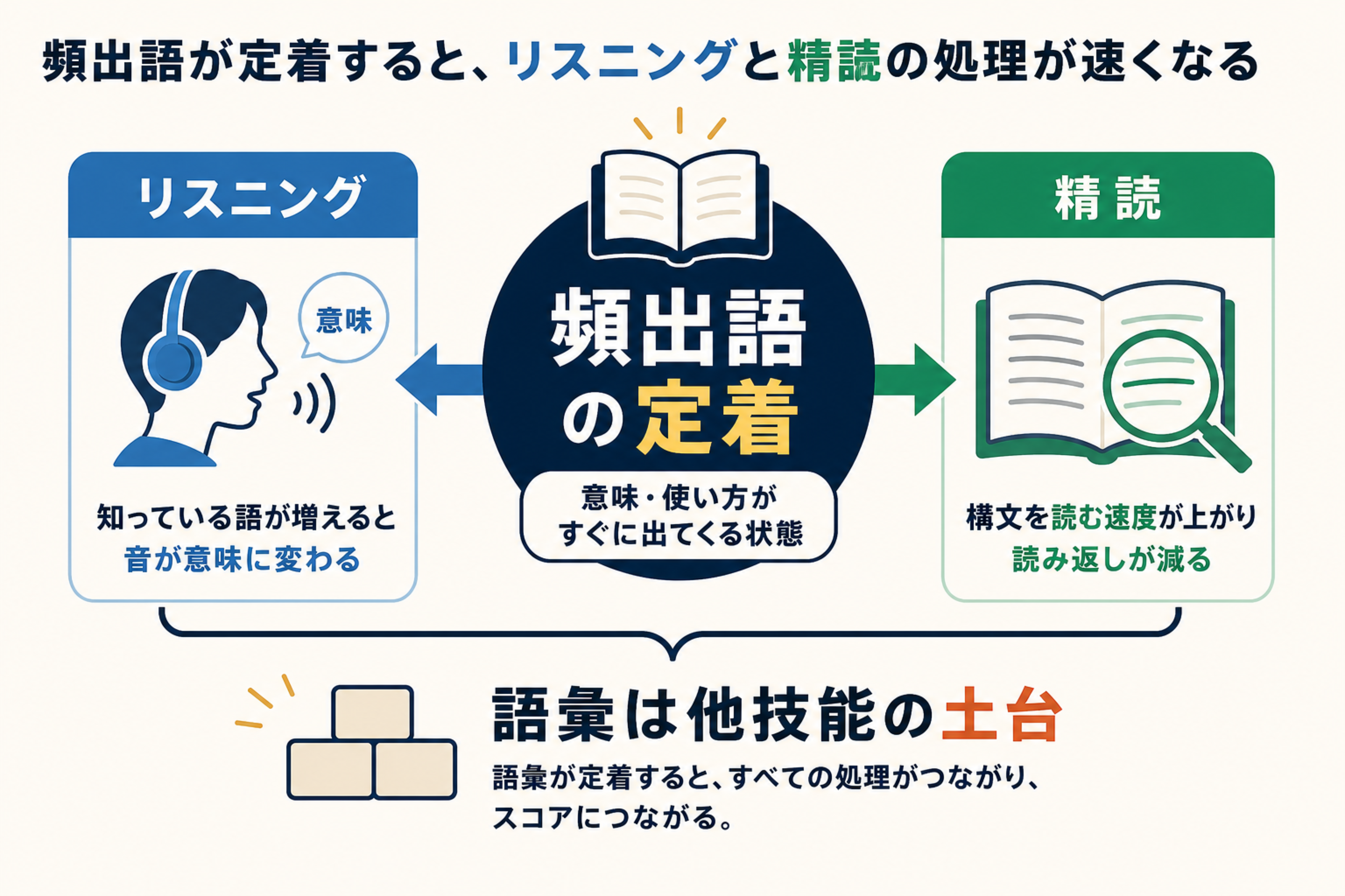 語彙からリスニング・精読への接続図