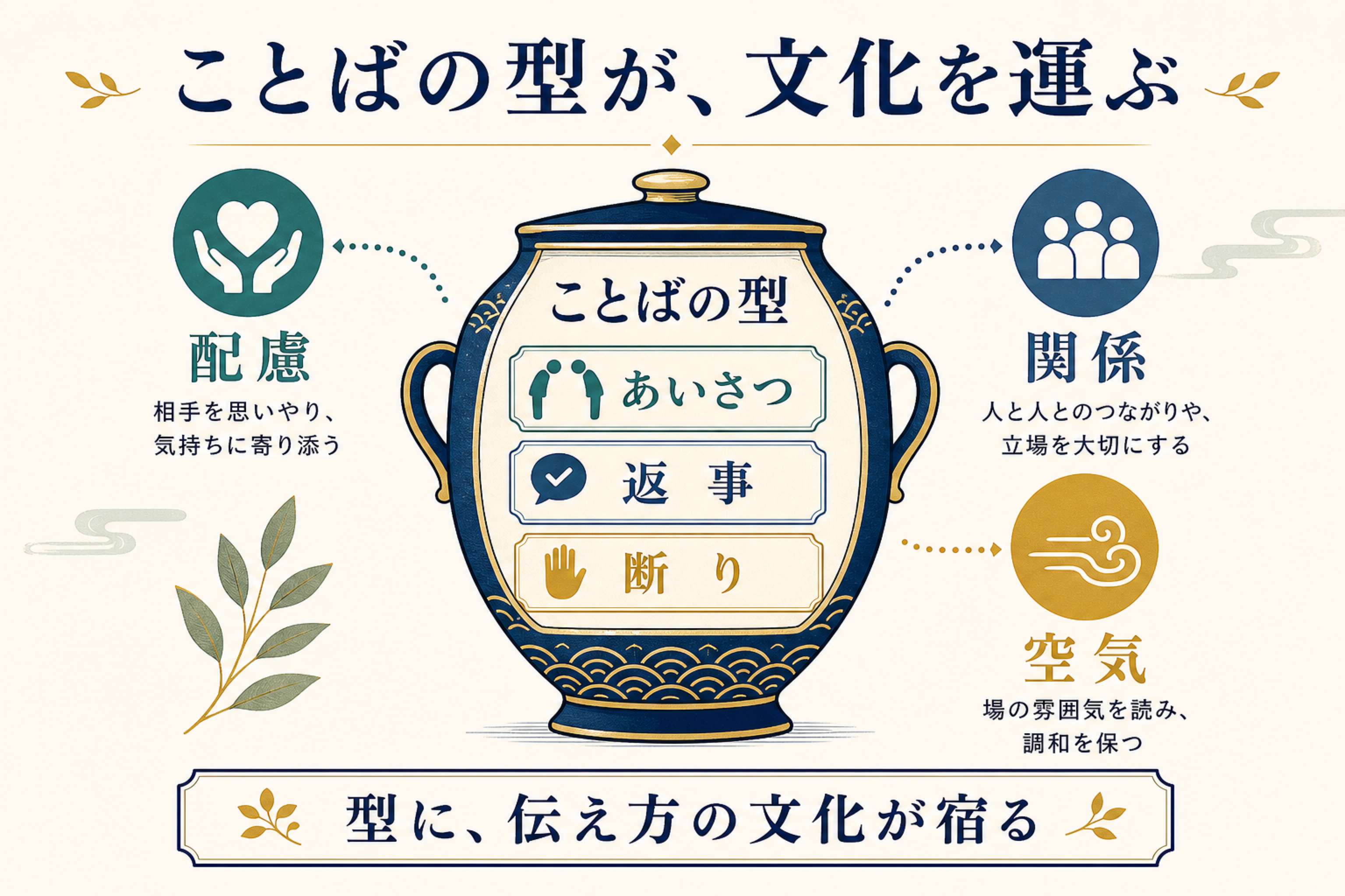 ことばの型が文化を運ぶことを示す図