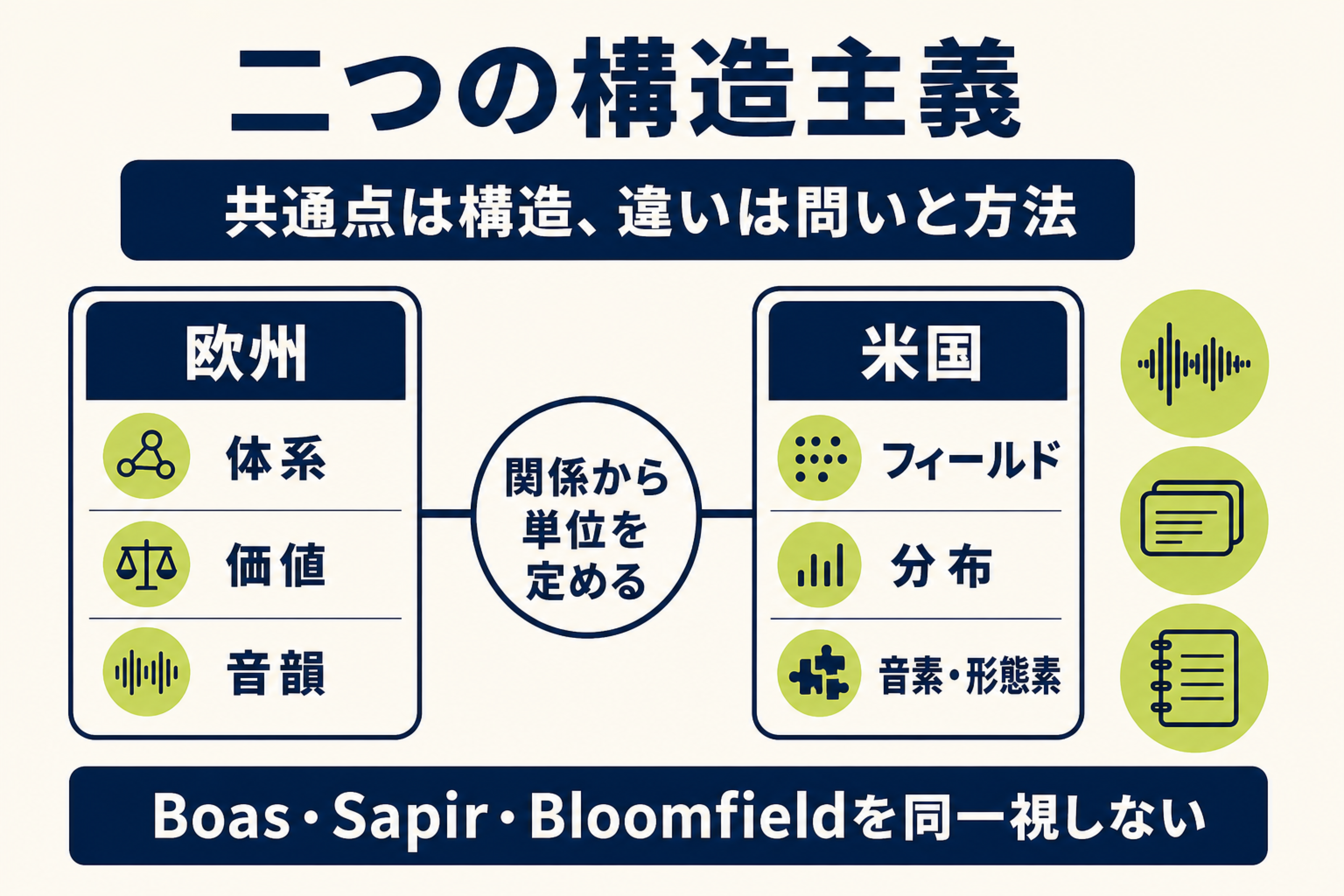 欧州構造主義と米国構造主義の共通点と問い・方法の違い