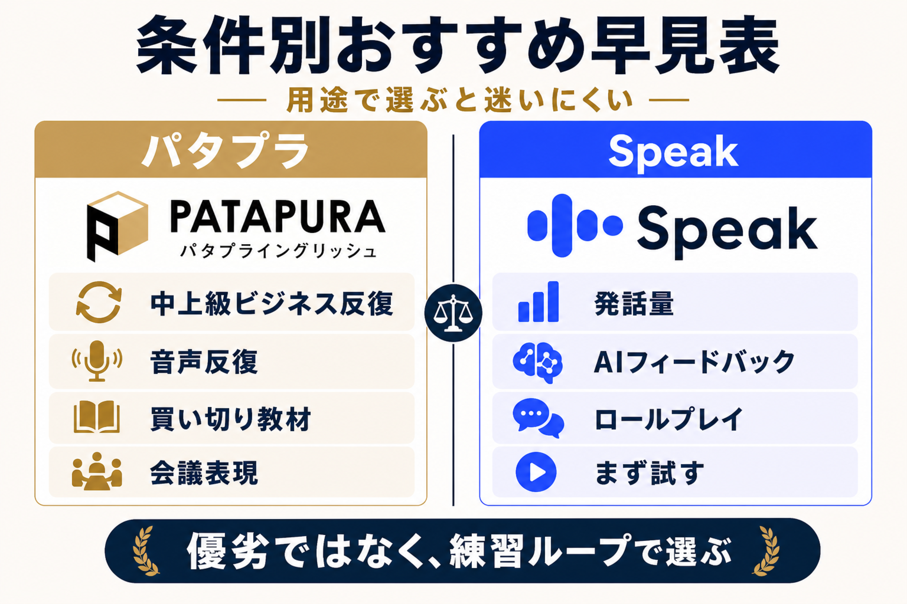 パタプラとSpeakの向き不向きを条件別に整理した早見表