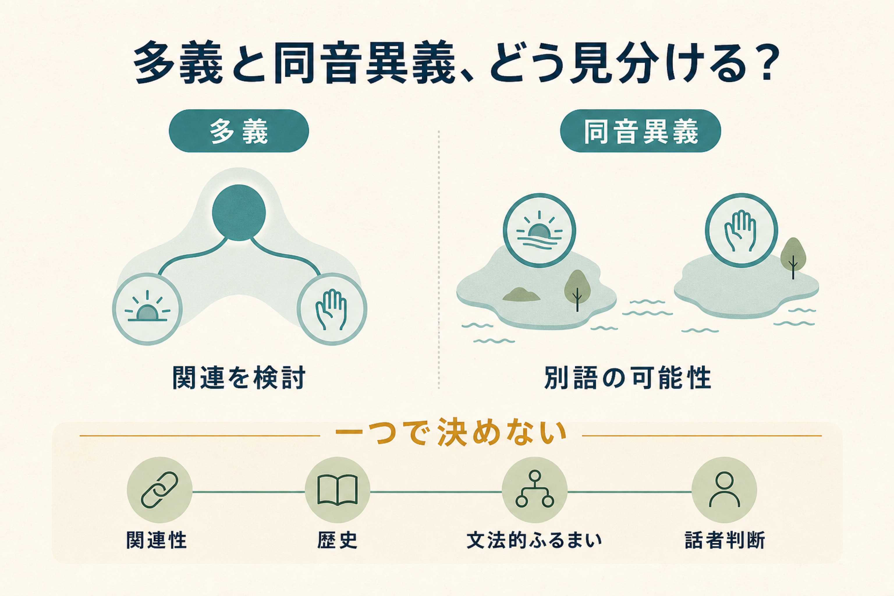 多義と同音異義を区別する際に見る複数の判断材料