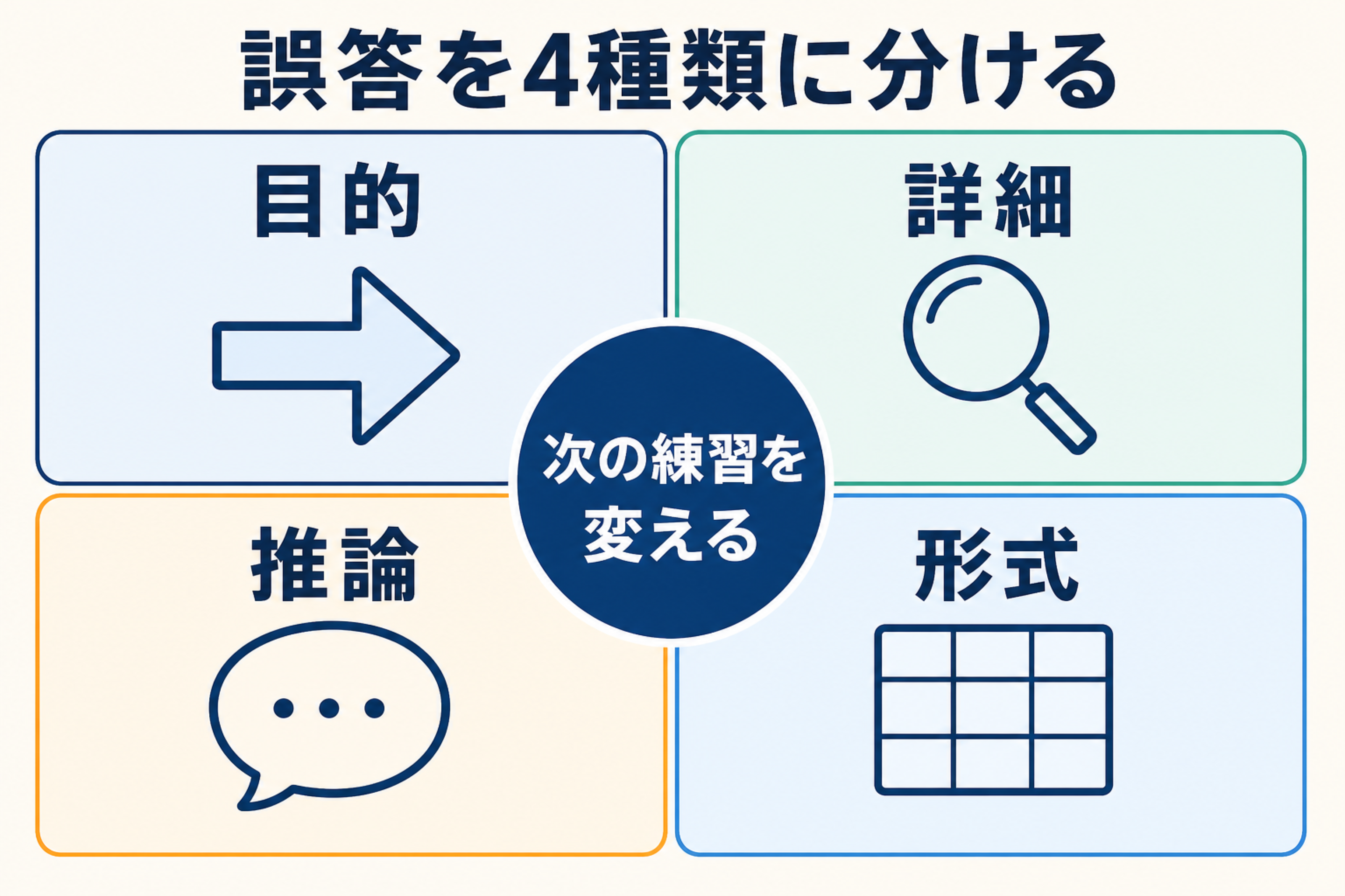 Read in Daily Lifeの誤答を目的、詳細、推論、形式の4種類に分ける図