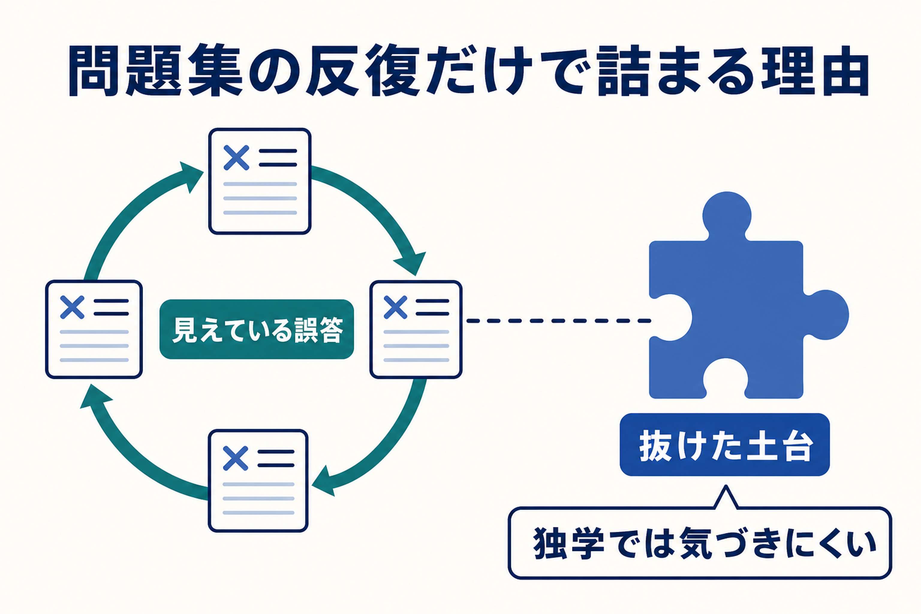 TOEIC文法を問題集の反復だけで進めたときの限界を示した図解
