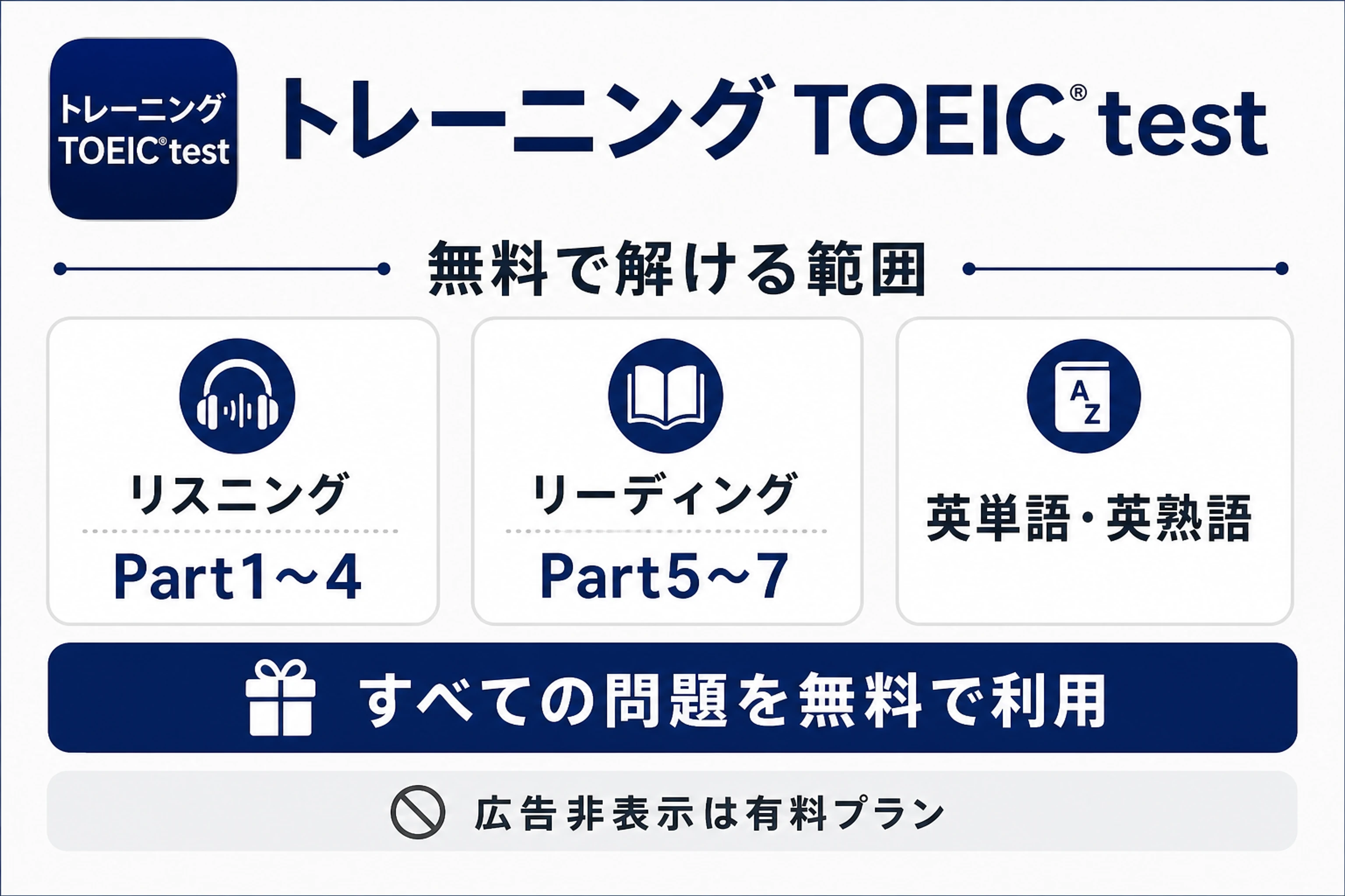 トレーニングTOEIC testの収録範囲を一覧で示した図解