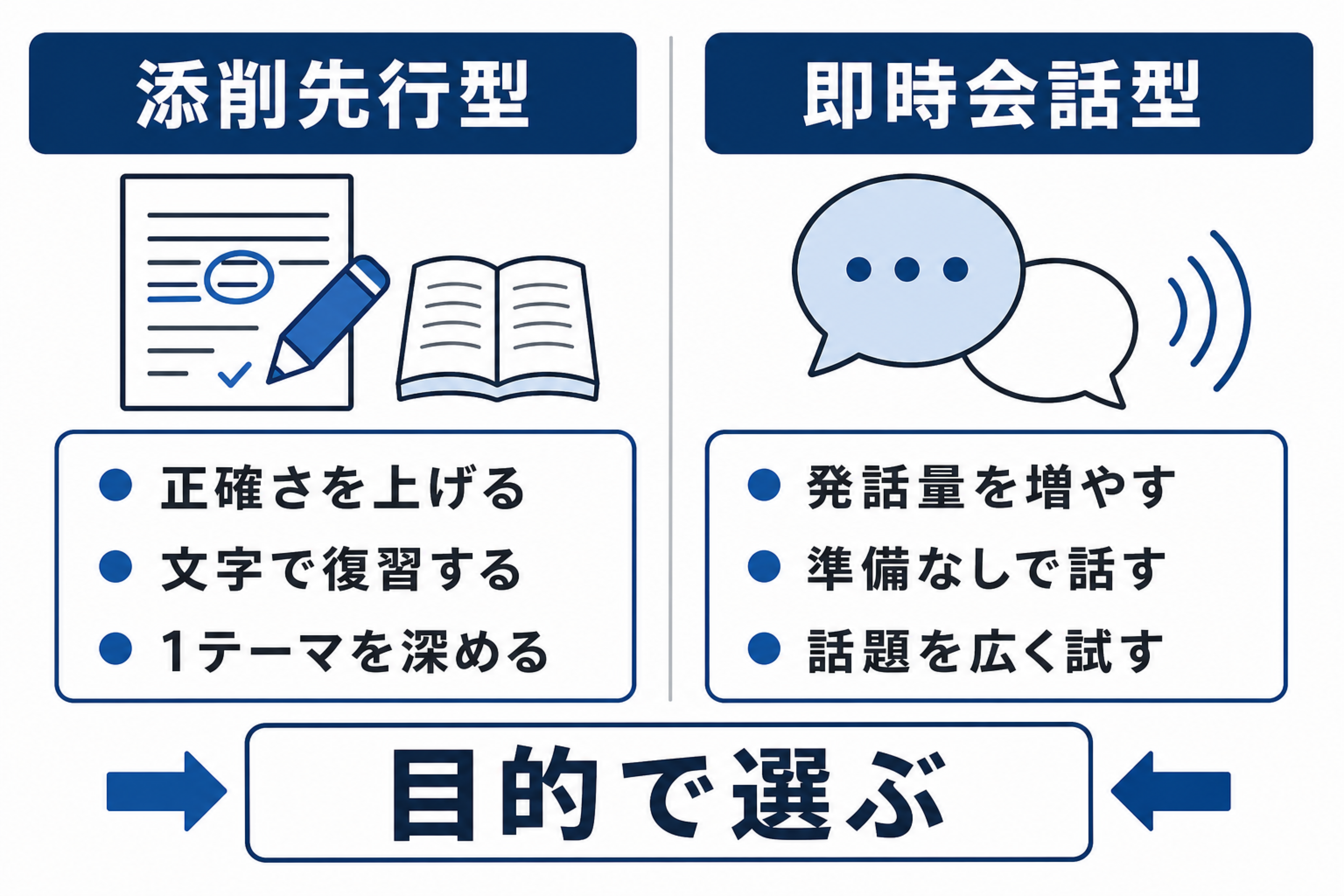 添削先行型と即時会話型が向く人を比較した図