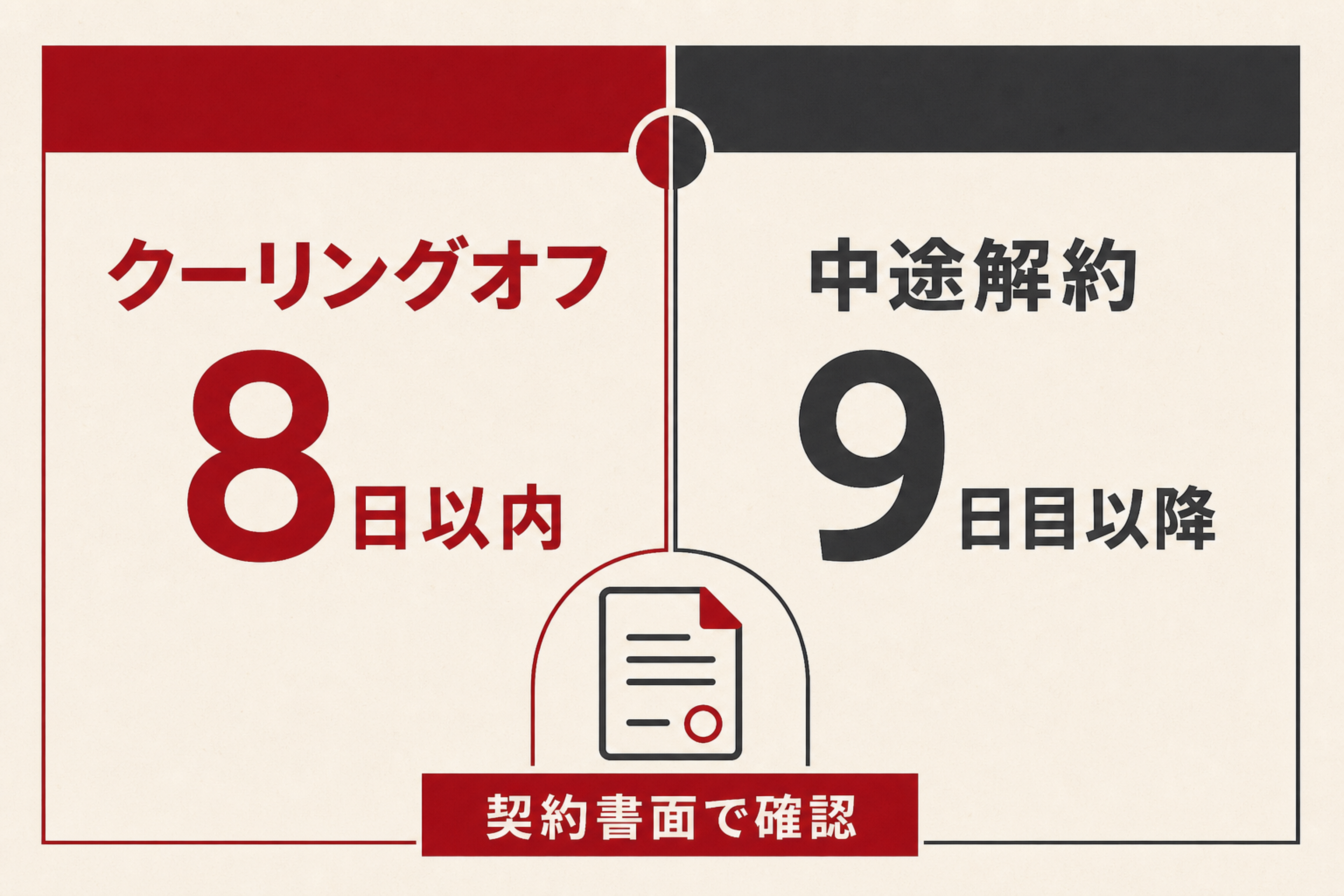 クーリングオフと中途解約の違いを示す比較図