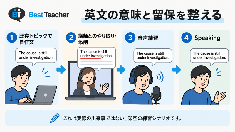 Best Teacherの自作文、講師とのやり取りと添削、音声練習、Speakingの流れ