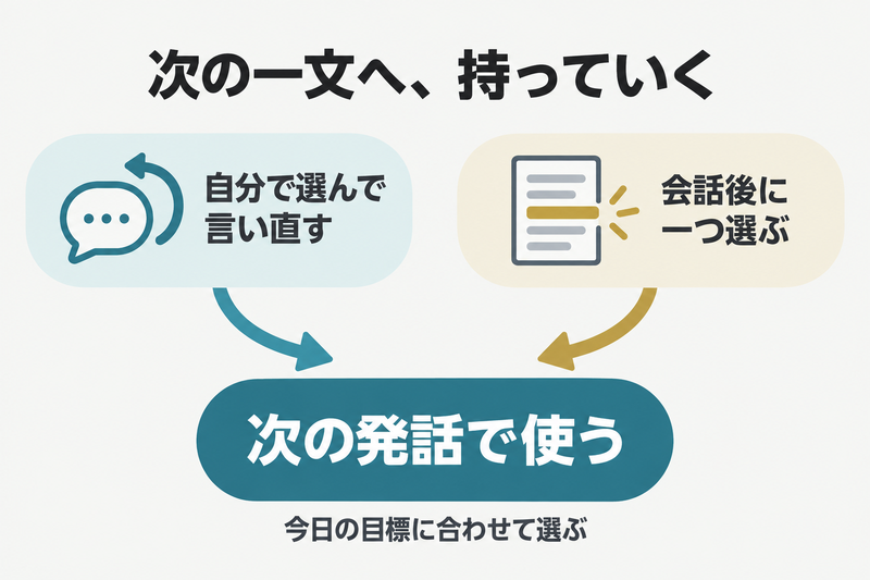 一文の言い直しも会話後の分析も、次の発話で使う表現を残すために選ぶ
