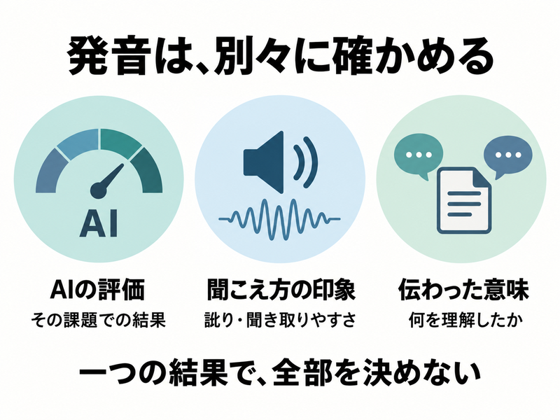 AIの評価と聞こえ方の印象と伝わった意味を別々に確認する図