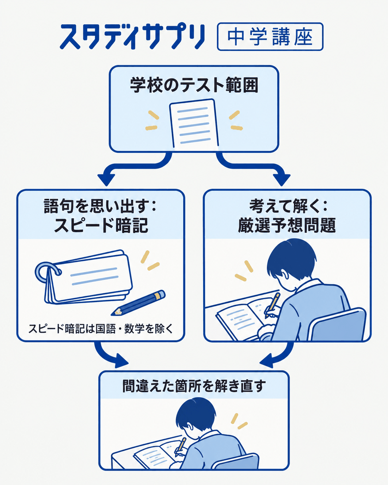 スタディサプリ中学講座のテスト範囲からスピード暗記と厳選予想問題を使い分ける方法