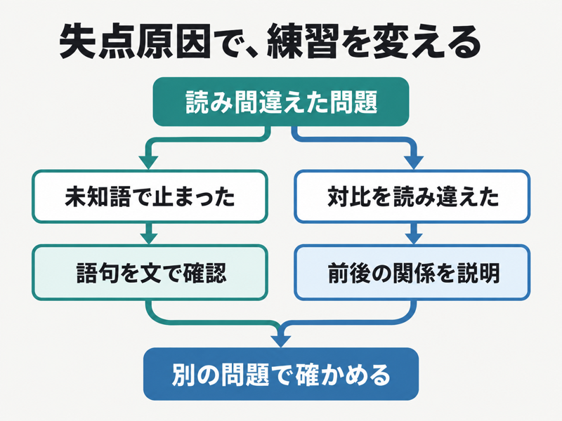 TOEFLリーディングの未知語と対比の読み違いを分ける復習方法