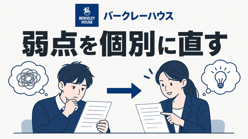 バークレーハウスの個別指導で英文の弱点と修正理由を整理する学習場面。
