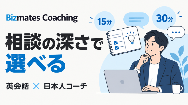 Bizmates Coachingの15分・30分面談を相談の深さから選ぶイメージ