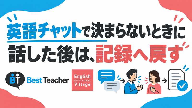 英語チャットの往復から通話で確かめ、話した後は合意の記録へ戻す流れ。