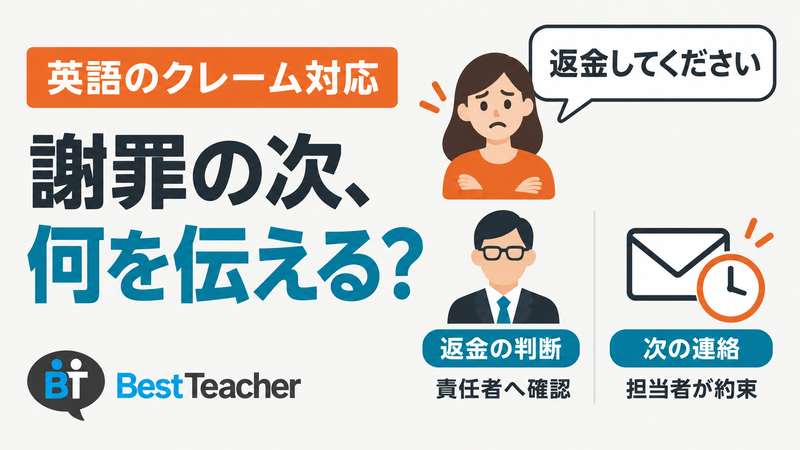 英語のクレーム対応で、返金の判断者と担当者が約束する次の連絡を分ける。