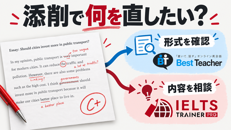 IELTS Writingの添削で形式の確認と内容の相談を分ける画像