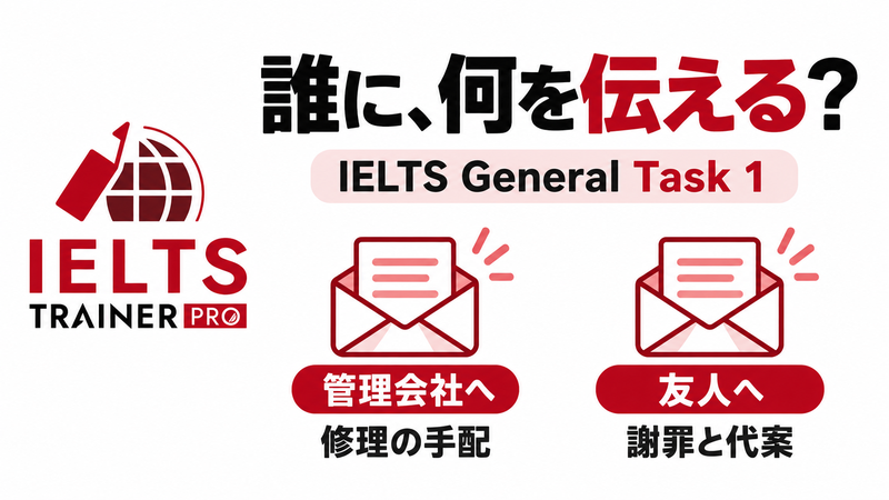 IELTS General Task1で管理会社への修理依頼と友人への謝罪を相手に合わせるIELTS TRAINER PROの記事画像