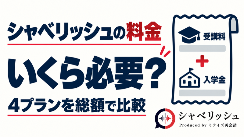シャベリッシュの4プランを受講料と入学金の総額で比較する料金記事のアイキャッチ