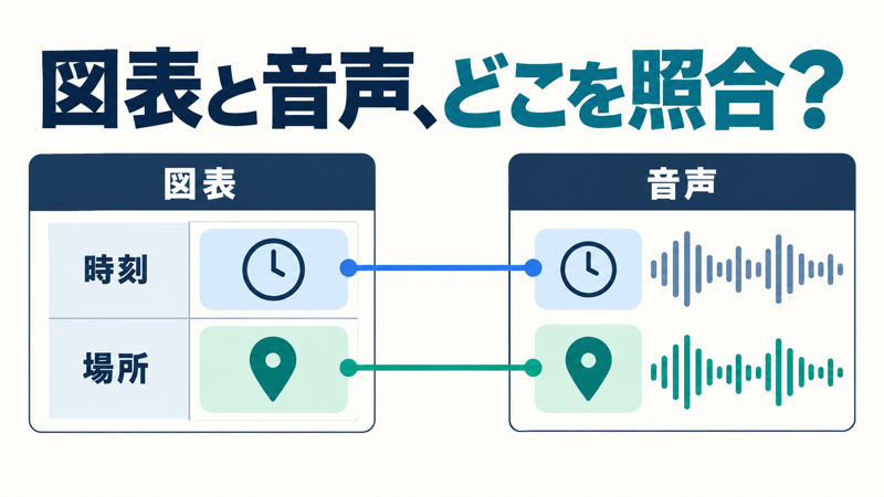 図表の時刻と場所を音声の情報に結び付ける図